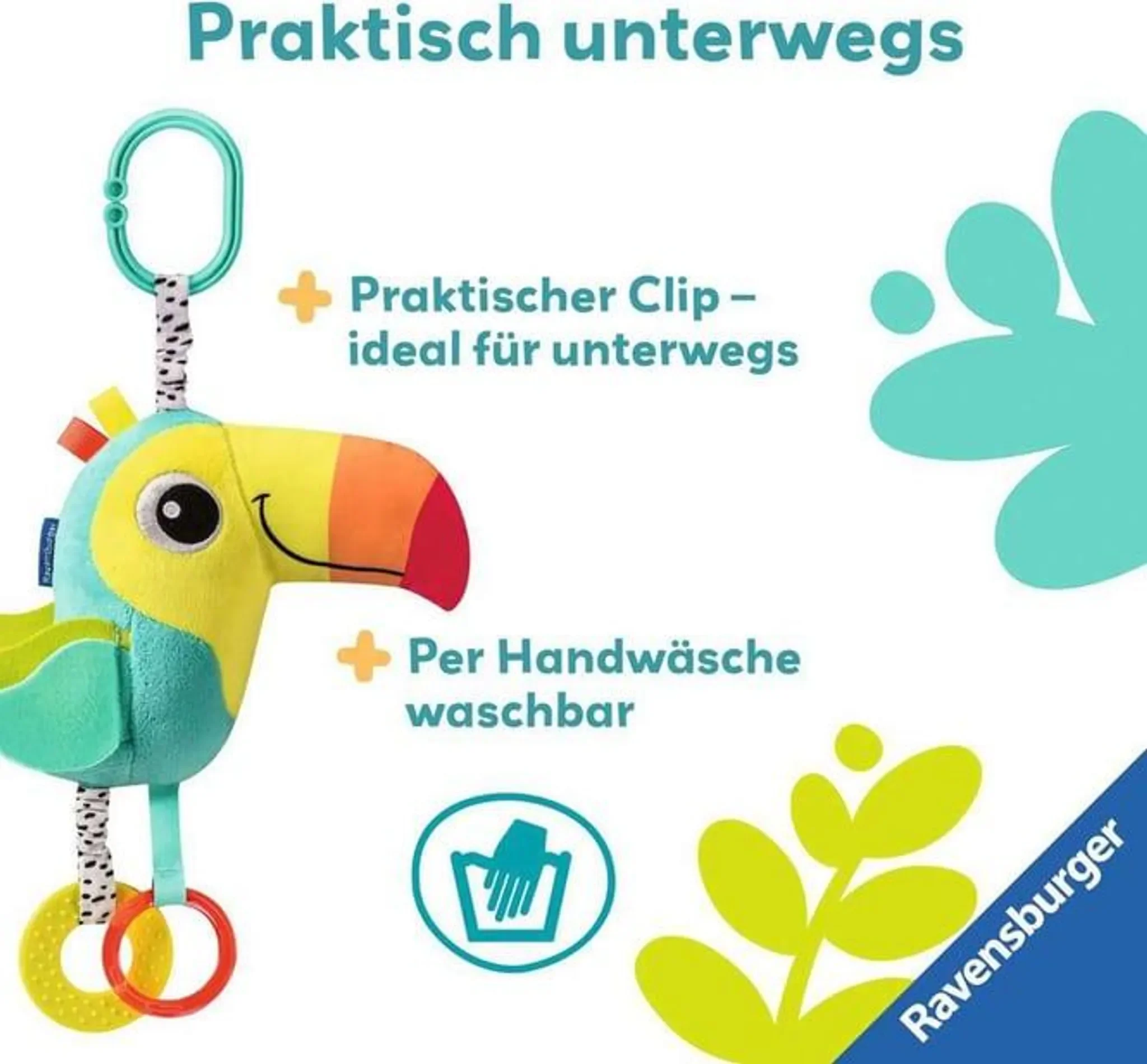 Baby Activity-Tukan – Kuschelspielzeug mit Spielelementen